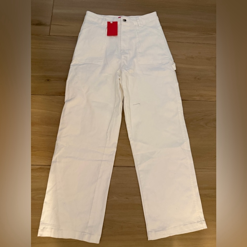 NEW White Y2K Utility Carpenter High Rise Pants 28” Waist 28” inseam